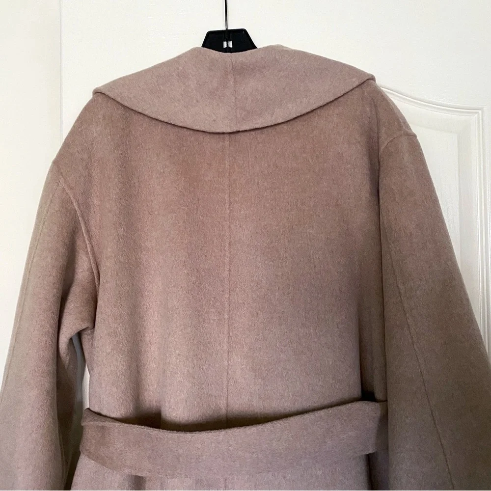 By Malene Birger Coat Trullem Belted Wool Shawl Grey Brown Melange 40 EUC - Picture 8 of 13